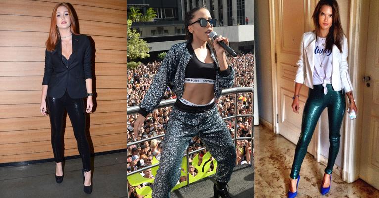 Calça cintilante e com brilho conquista Marina Ruy Barbosa e Anitta