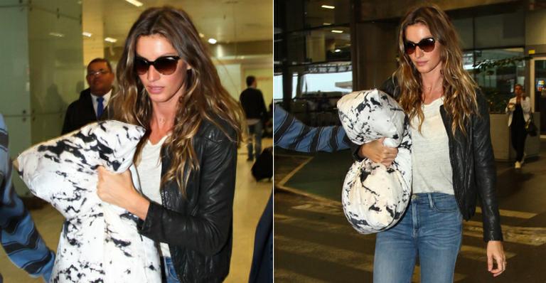Gisele Bündchen desembarca em São Paulo para evento