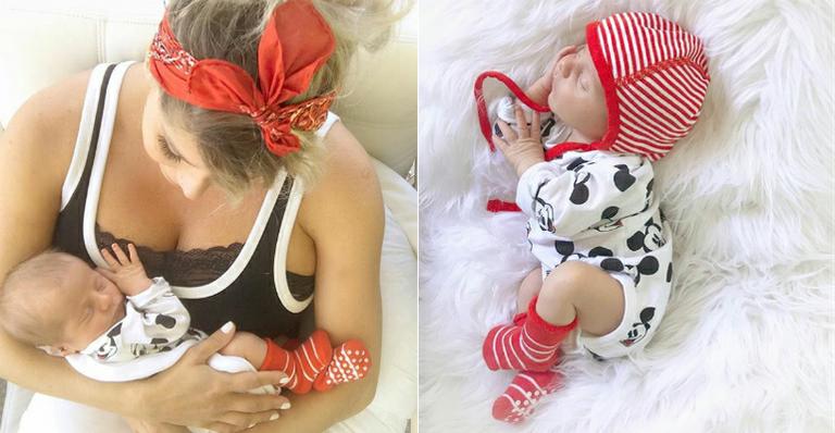 Karina Bacchi mostra soneca de Enrico e festeja amamentação: “Estamos indo bem”