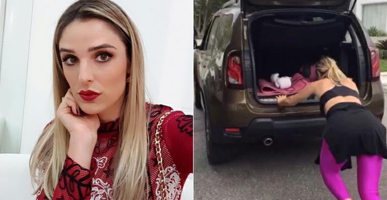 Treino inusitado! Rafa Brites empurra carro para cuidar da boa forma