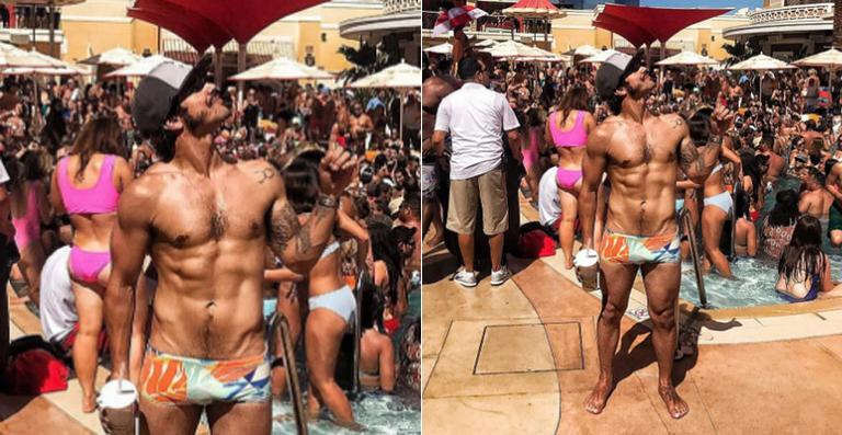 Caio Castro curte festa na piscina em Las Vegas