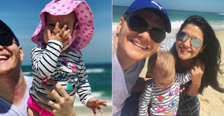 Diversão em família! Michel Teló e Thais Fersoza levam Melinda à praia