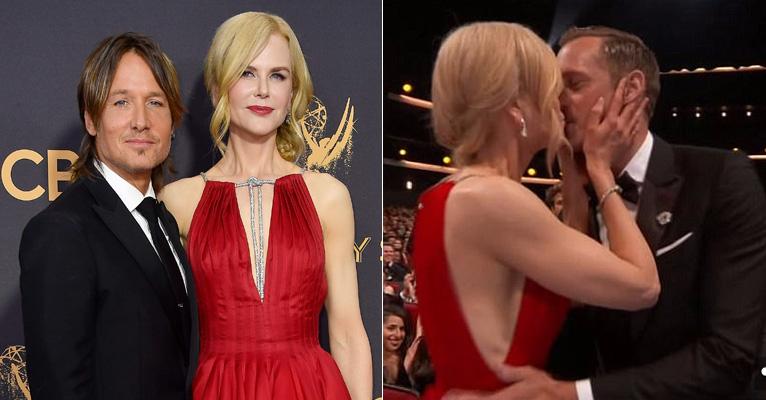 Ao lado do marido, Nicole Kidman dá selinho ao vivo em Alexander Skarsgård