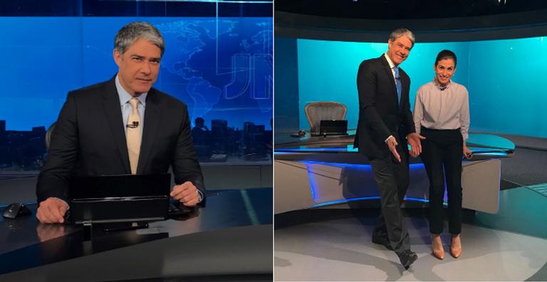 Em pé, William Bonner comemora recuperação após fratura