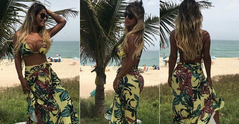 Nana Magalhães, mulher de Tiririca, esbanja boa forma em praia no Rio