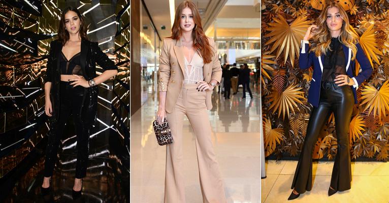 Famosas apostam em lingerie aparente sob terninho elegante; saiba mais