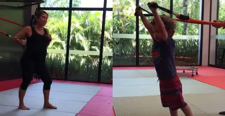 Que fofo! Filho de Patricia Abravanel tenta imitar a mãe em treino