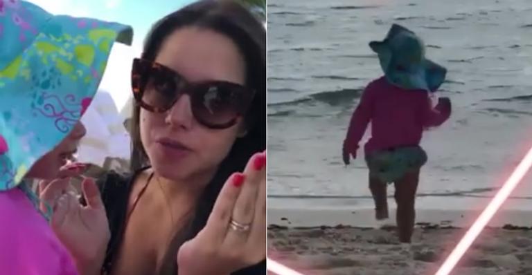 Thais Fersoza mostra diversão de Melinda na praia