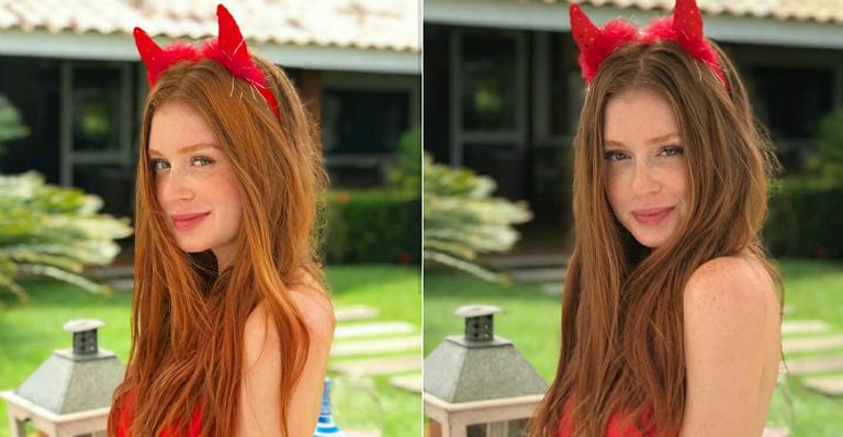 Longe da folia, Marina Ruy Barbosa improvisa fantasia de diabinha