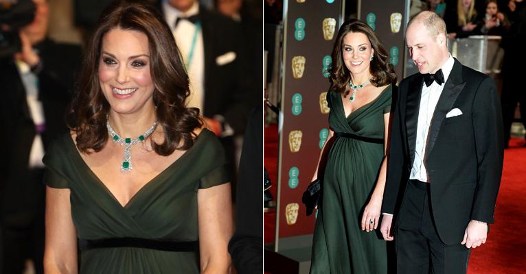 Grávida de 7 meses, Kate Middleton evita preto e escolhe vestido verde para o Bafta