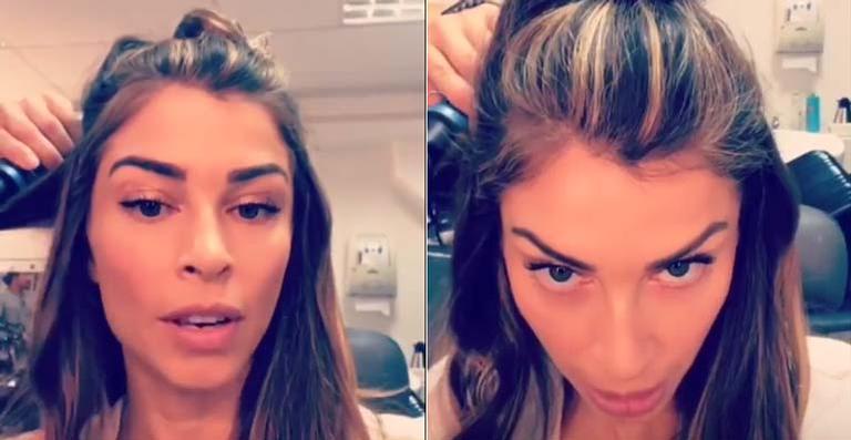 Sozinha, Grazi Massafera faz as mechas loiras em seu cabelo