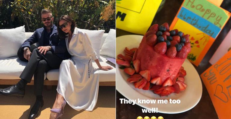 Victoria Beckham ganha bolo de melancia em seu aniversário de 44 anos