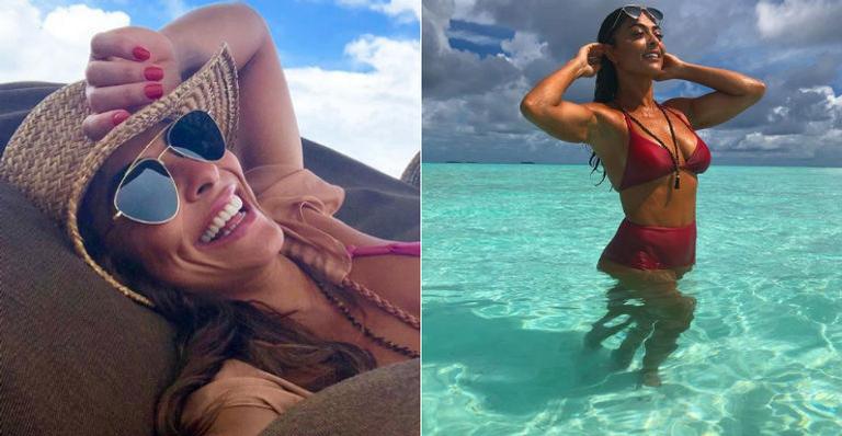 De biquíni, Juliana Paes exibe corpão durante férias nas Maldivas