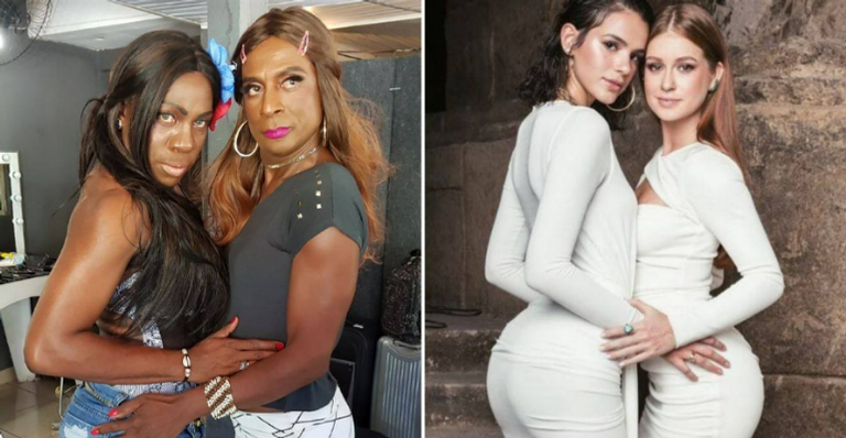 Lázaro Ramos e Luís Miranda recriam foto de Bruna Marquezine e Marina Ruy Barbosa