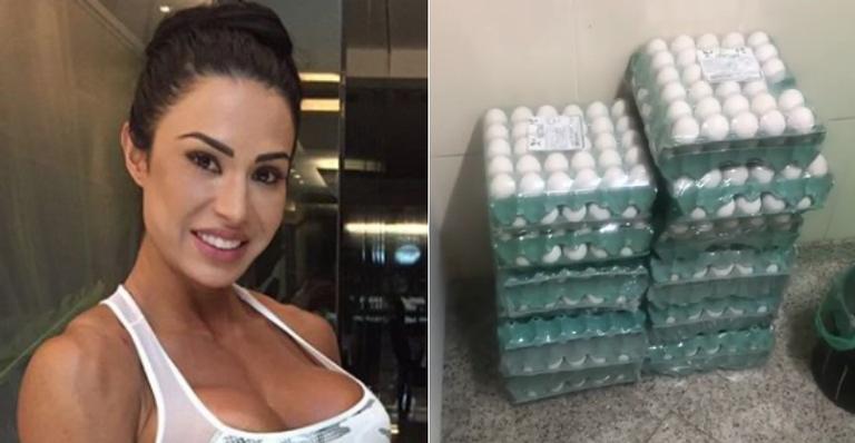 Com greve, Gracyanne Barbosa estoca ovos em casa