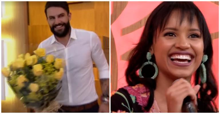 Wagner Santiago surpreende Gleici Damasceno com buquê de flores ao vivo