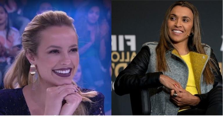 Paolla Oliveira ganha presente especial da jogadora Marta Silva: ”Deu sorte”