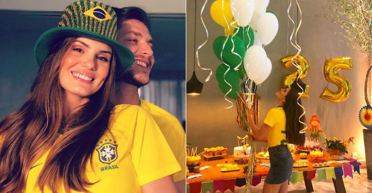 Camila Queiroz completa 25 anos e ganha festa surpresa com tema da Copa