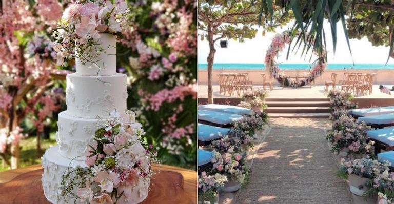 Camila Queiroz e Klebber Toledo apostam em decoração romântica para casamento na praia