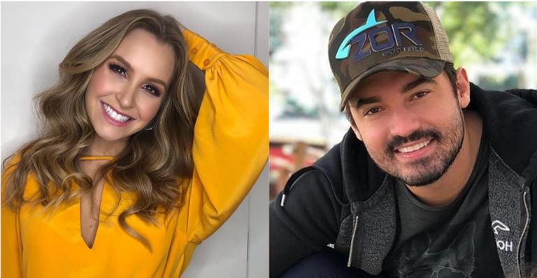 Carla Diaz e sertanejo Fernando, da dupla com Sorocaba, trocam beijos carinhosos na Sapucaí