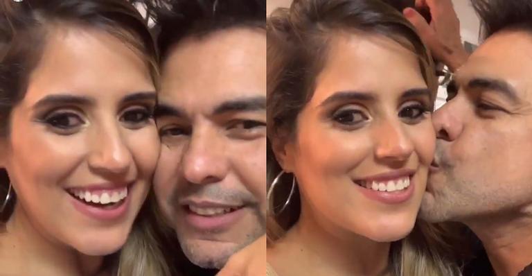 Grávida, Camilla Camargo grava programa de TV com Zezé e recebe carinho do pai