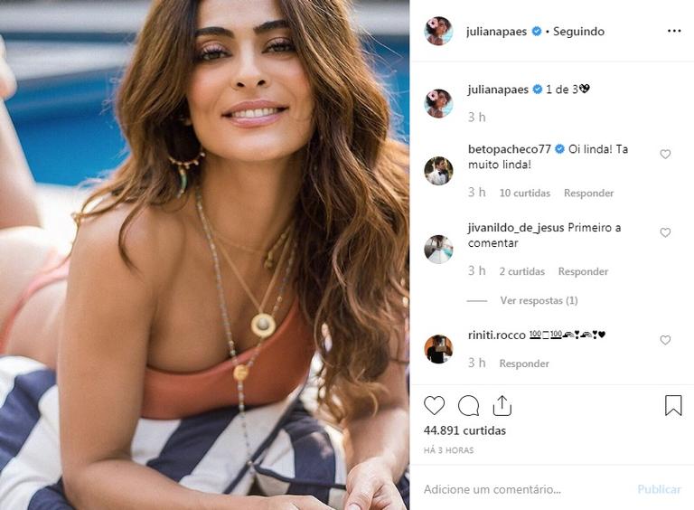 Aos 40 anos, Juliana Paes coloca corpão para jogo e aparece belíssima de biquíni: ''Maravilhosa!''