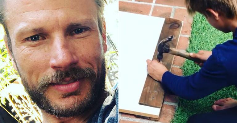 Rodrigo Hilbert mostra o filho martelando prego e fãs brincam: ”Esse é mesmo seu filho!”