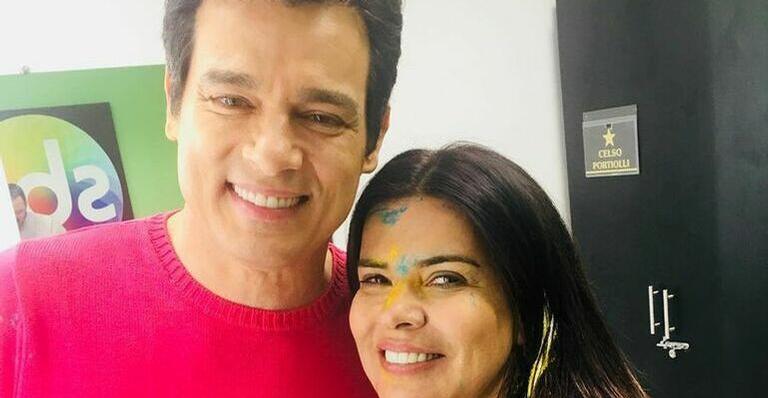 Após climão no SBT, Celso Portiolli encontra com Mara Maravilha e faz piada
