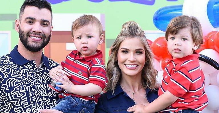 Andressa Suita pede agasalhos para doação em vez de presentes para os filhos em festa de aniversário