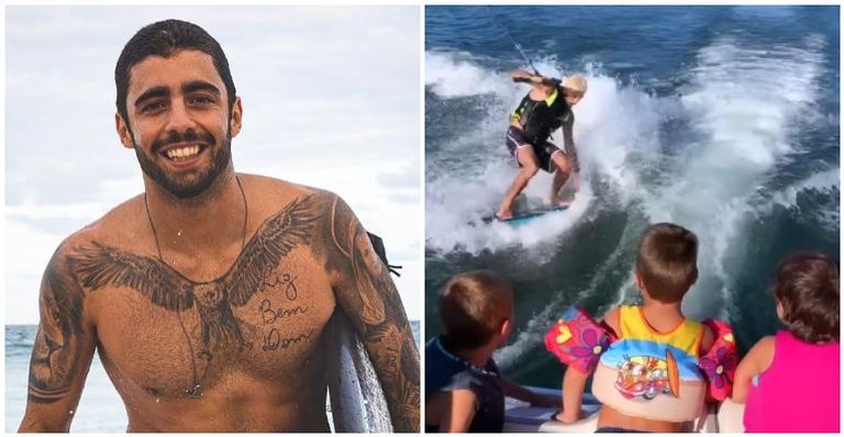 Pedro Scooby leva filhos para praticarem esporte radical e recebe advertência: ”Faltou capacete”
