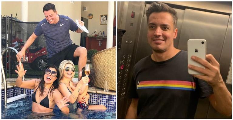 Leo Dias curte piscina acompanhado de Antônia Fontenelle e Mara Maravilha