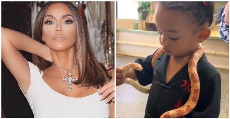 Kim Kardashian é criticada por mostrar filha brincando com cobra