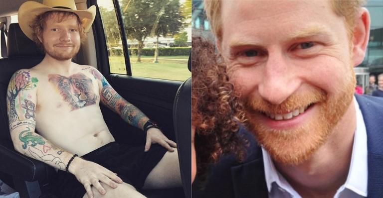 Príncipe Harry recebe visita de Ed Sheeran e faz brincadeira com aparência: ”Se olhar no espelho”