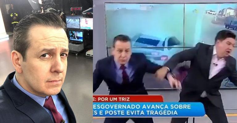 Celso Zucatelli e Bruno Peruca se assustam com acidente durante o Balanço Geral Manhã