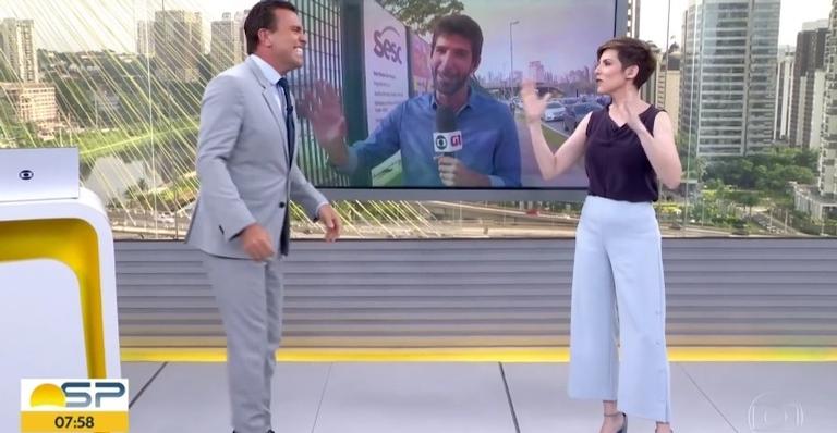 Rodrigo Bocardi tem crise de riso ao vivo durante o ‘Bom Dia São Paulo’ e web se diverte