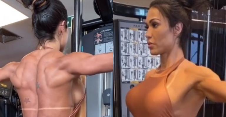 Gracyanne Barbosa surge treinando com roupa peculiar e fã dispara: ”Pensei que estivesse nua”