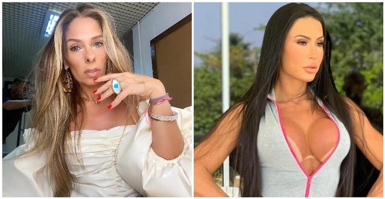Em sua academia particular, Adriane Galisteu exibe barriga seca e Gracyanne Barbosa comenta