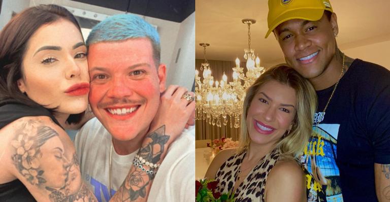 Durante encontro musical, Ferrugem e sua esposa posam ao lado de Lore Improta e Léo Santana