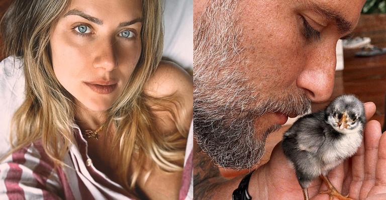 Giovanna Ewbank mostra as crianças e Bruno Gagliasso cuidando de pintinhos