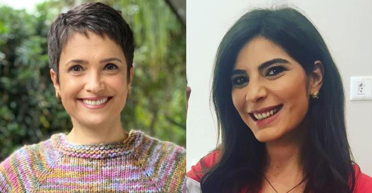 Sandra Annenberg presenteia Andréia Sadi com roupinhas para seus gêmeos