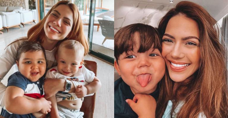 Sarah Poncio baba pelos três filhos e encanta web: ”Família linda”