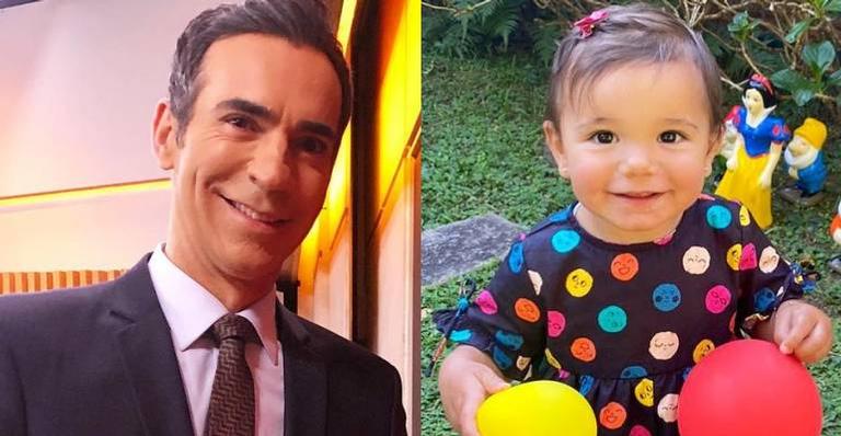 Filha de Cesar Tralli vira telespectadora do pai e protagoniza momento fofo
