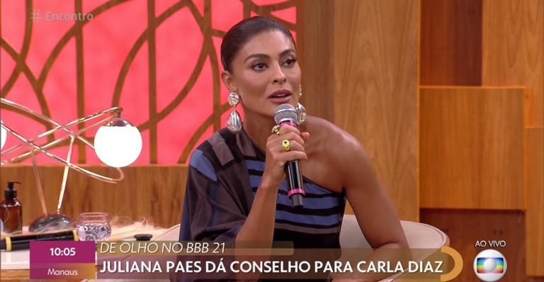 Juliana Paes comenta sobre relacionamento de Carla Diaz com Arthur no BBB21: ”Pode prejudicá-la”