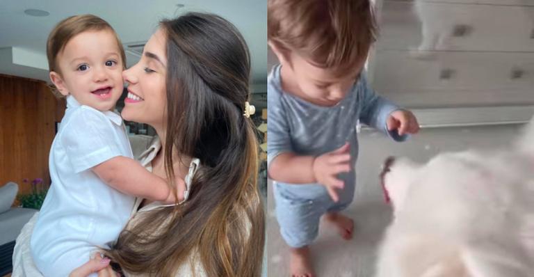 Romana Novais mostra Ravi todo feliz brincando com o cachorro da família, Apollo