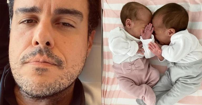 Joaquim Lopes posta lindo clique com as filhas gêmeas no colo e encanta a web: ”Cena mais linda”