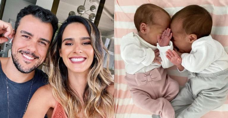 Marcella Fogaça e Joaquim Lopes comemoram 2 meses das filhas gêmeas: ”Mais unidos hoje”