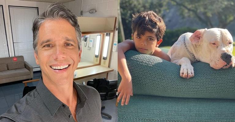 Marcio Garcia mostra o filho se divertindo com o cachorro de estimação: ”Dupla inseparável”