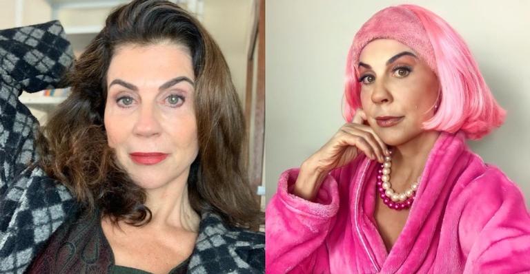 Vestida de Penélope, Angela Dippe toma a segunda dose da vacina