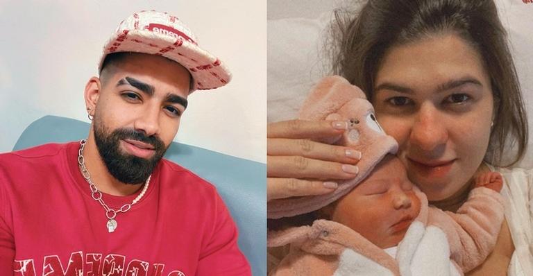Dilsinho posta linda foto da esposa com a filha recém-nascida e se declara