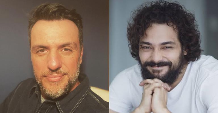 Rodrigo Lombardi faz clique divertido com Edu Sterblitch nos bastidores do The Masked Singer